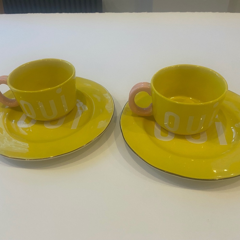 Oui Mugs and dessert plates Clare V. for Anthropologie. Set of 2